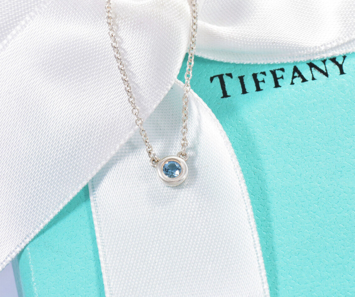 Tiffany & Co Silver Elsa Peretti Color By Yard Aquamarine Necklace in Box Pouch