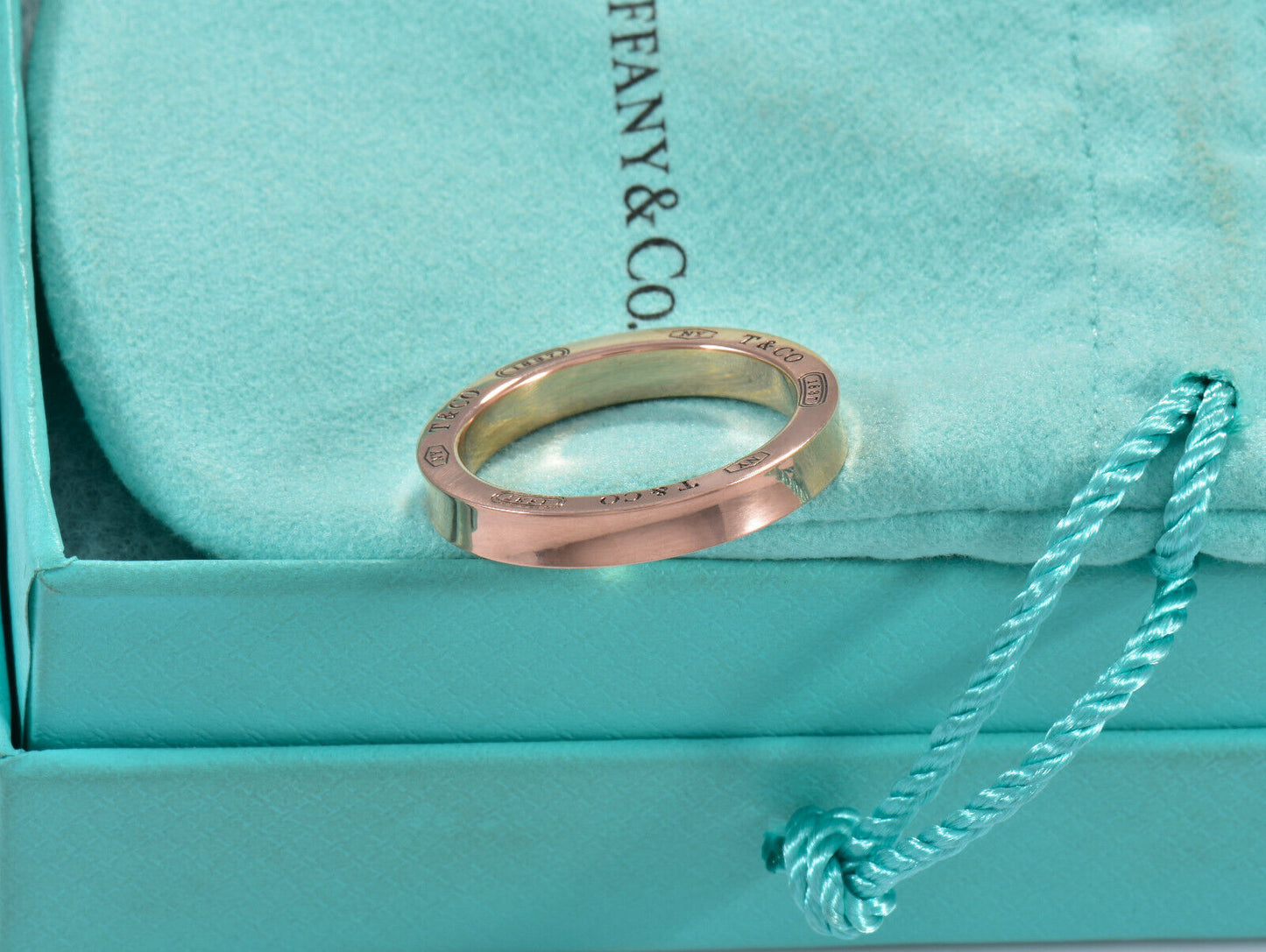 Size 10 Tiffany & Co Rubedo Gold Metal 1837 Edge Narrow Band Ring in Box Mens