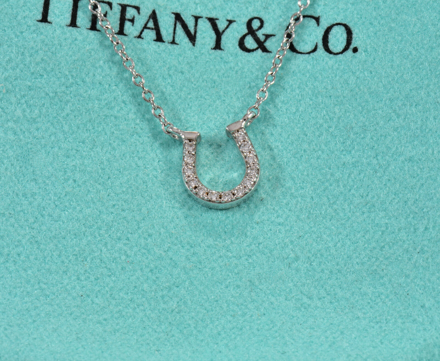 Tiffany & Co Diamond White Gold Metro Horseshoe Pendant 16.5" Necklace Boxed 8mm