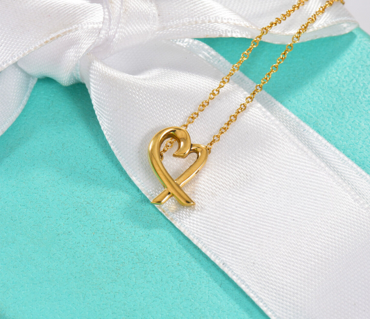 Tiffany & Co 18K Gold Paloma Picasso Loving Heart Pendant 17" Necklace in Box