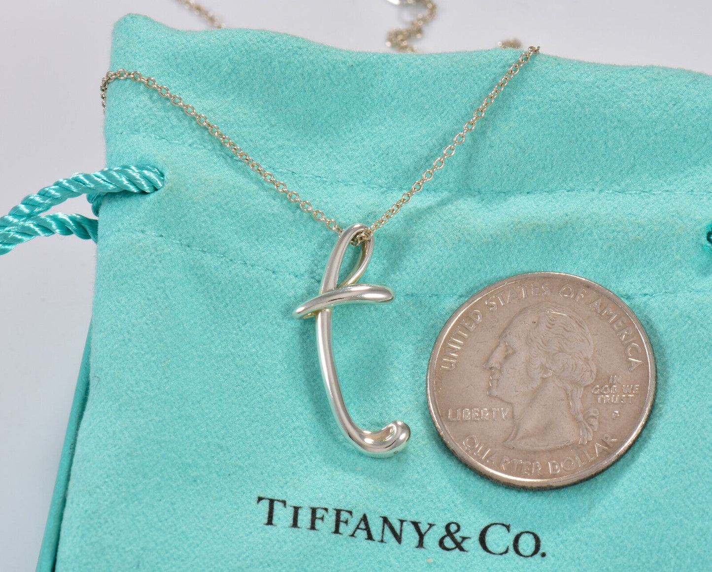 Tiffany & Co Silver Elsa Peretti Alphabet Letter T Necklace in Box Pouch Lovely