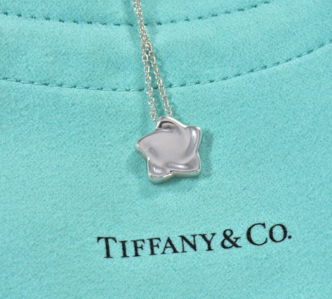 Tiffany & Co Silver Elsa Peretti Small Star Pendant 16" Chain Necklace in Pouch