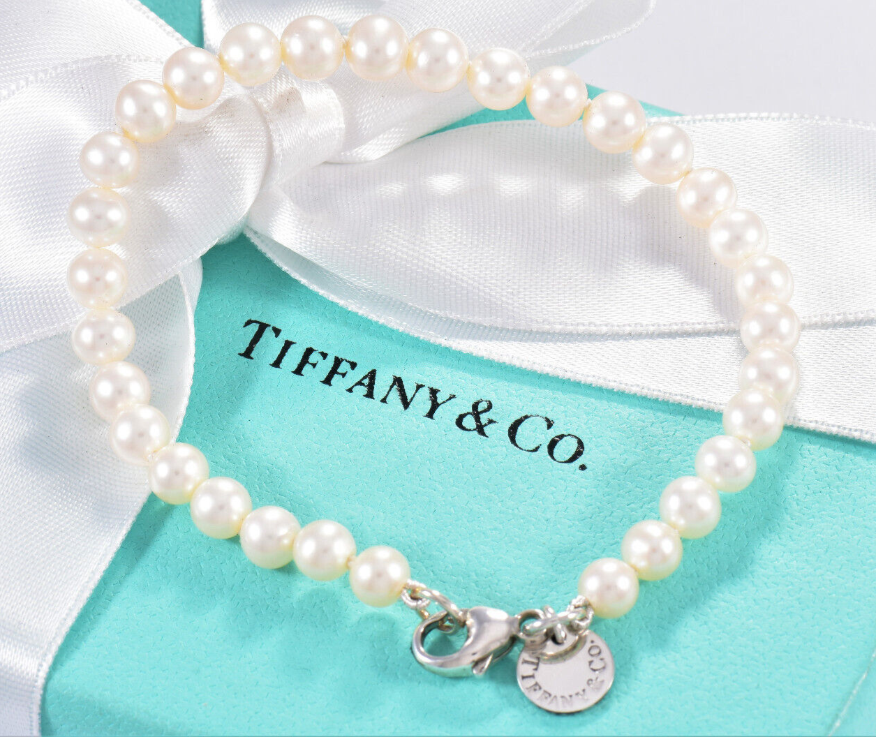 Tiffany & Co Sterling Silver Ziegfeld 5mm Pearl Bead Bracelet in Box Pouch Rare