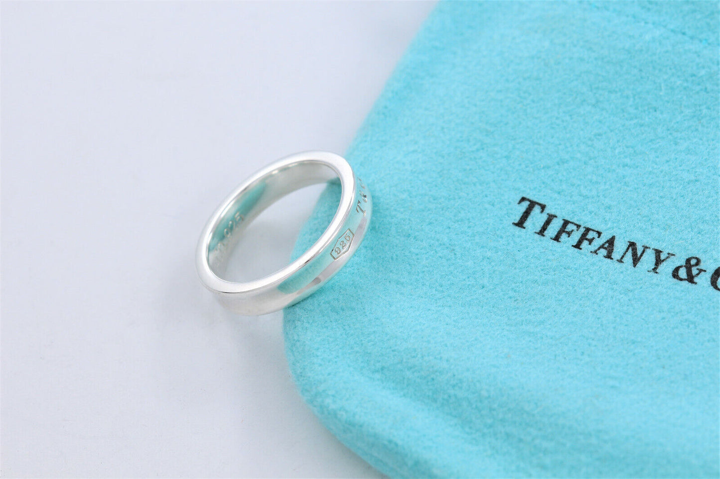 Tiffany & Co Silver 1837 Narrow Band Stack Ring Size 8 in Pouch Unisex Mens