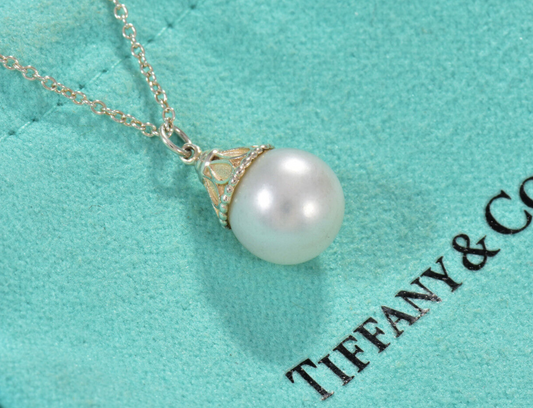 Tiffany & Co Sterling Silver Ziegfeld Pearl Pendant 16.25" Necklace in Box Pouch