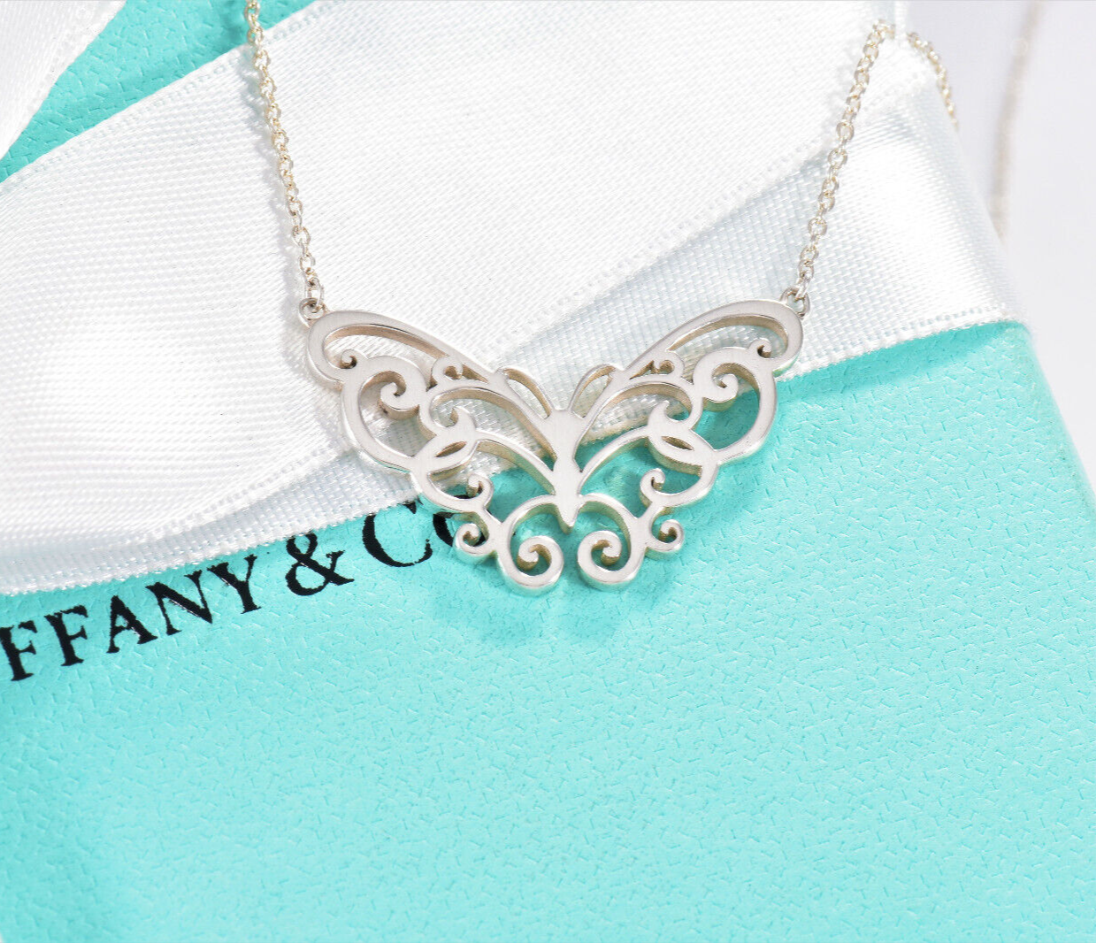 Tiffany & Co Sterling Silver Enchant Butterfly Pendant 15.75" Necklace in Pouch