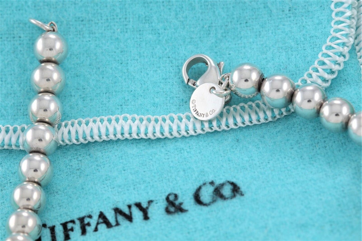 Tiffany & Co Sterling Silver HardWear Graduated Ball Bead Necklace in Pouch Ware