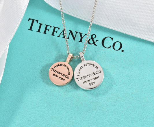 Please Return Tiffany & Co Silver Rubedo Gold Metal Circle Pendant 19" Necklace