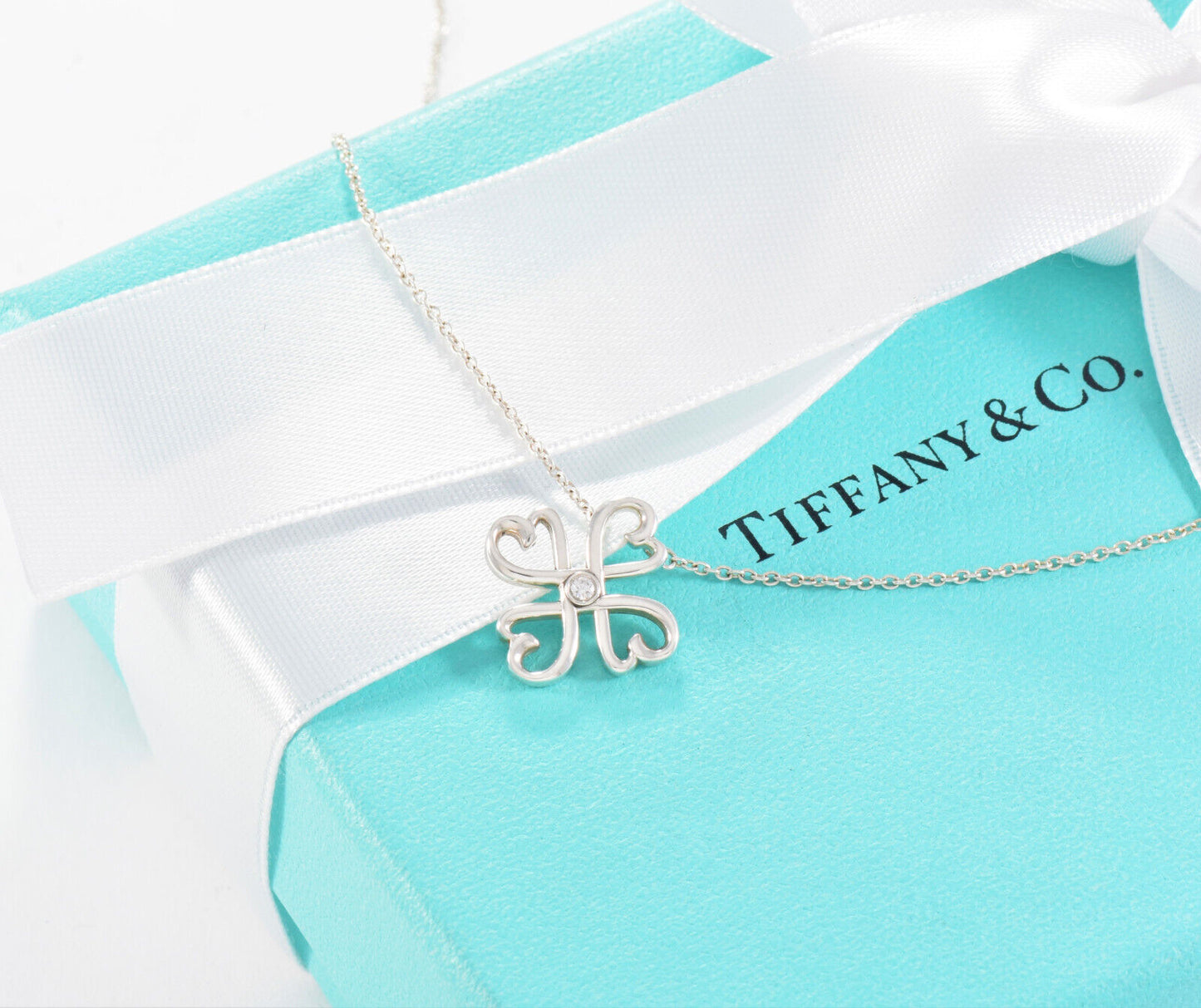 Tiffany & Co Diamond Silver Paloma Picasso Loving Heart Clover Pendant Necklace