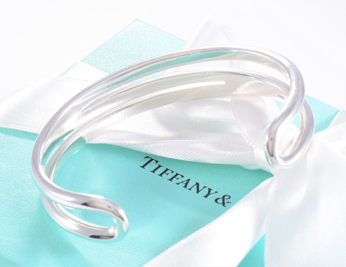 7.25" Tiffany & Co Silver Diagonal Open Weave Cuff Love Bracelet in Pouch