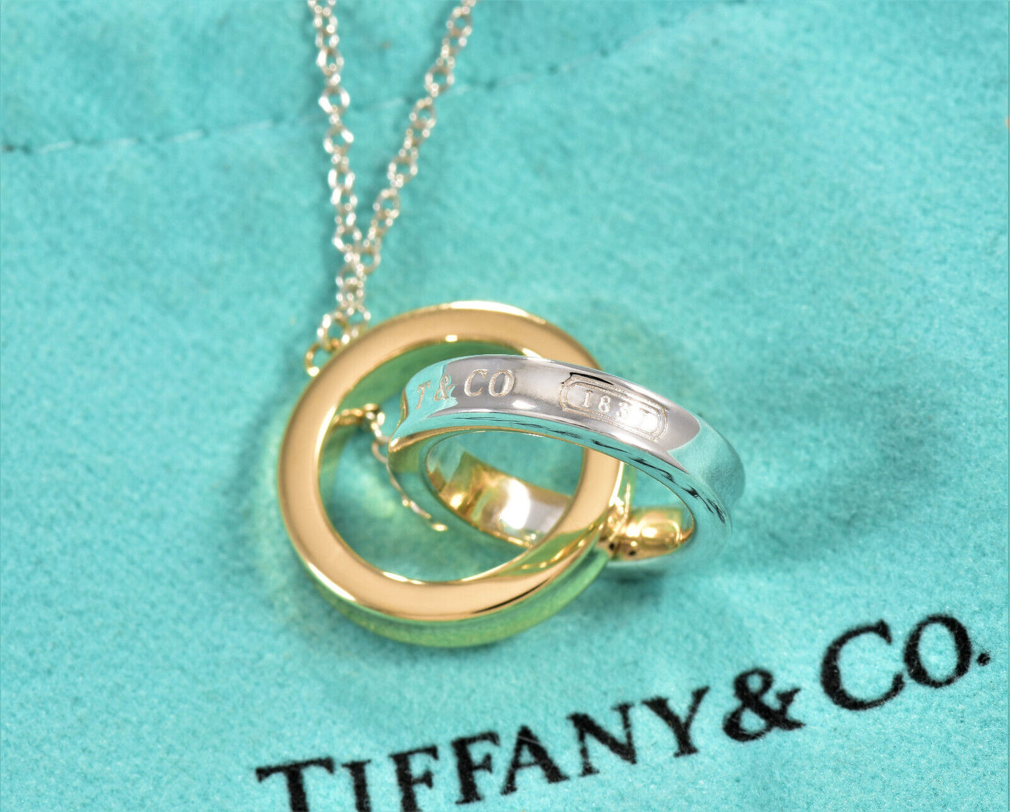 Tiffany & Co 18K Yellow Gold Silver 1837 Interlocking Circles Pendant Necklace