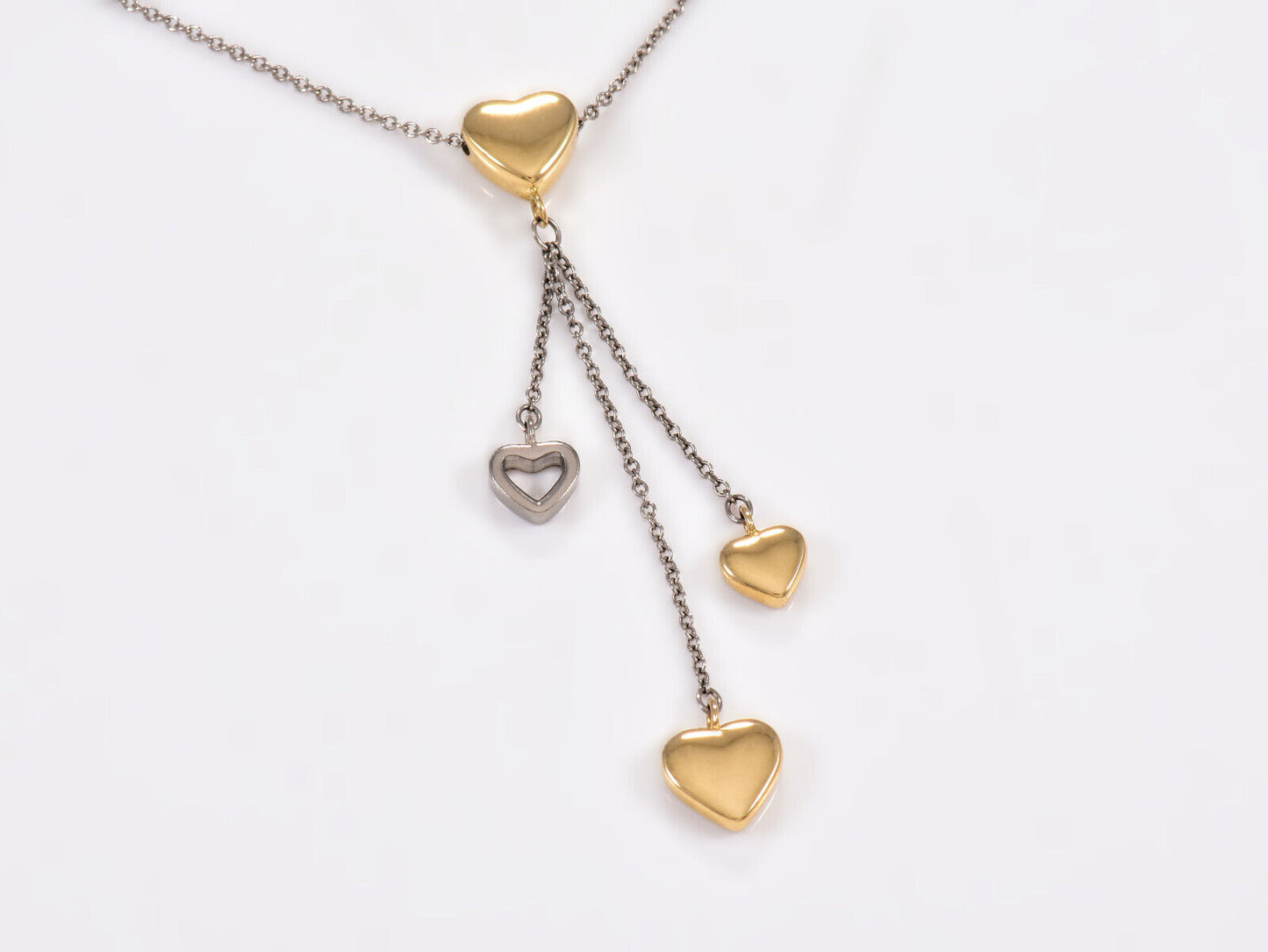 Tiffany & Co 18K Yellow White Gold Heart Drop Pendant Dangle Necklace in Box