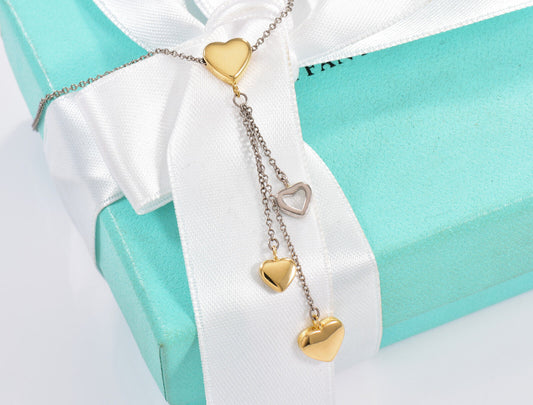 Tiffany & Co 18K Yellow White Gold Heart Drop Pendant Dangle Necklace in Box