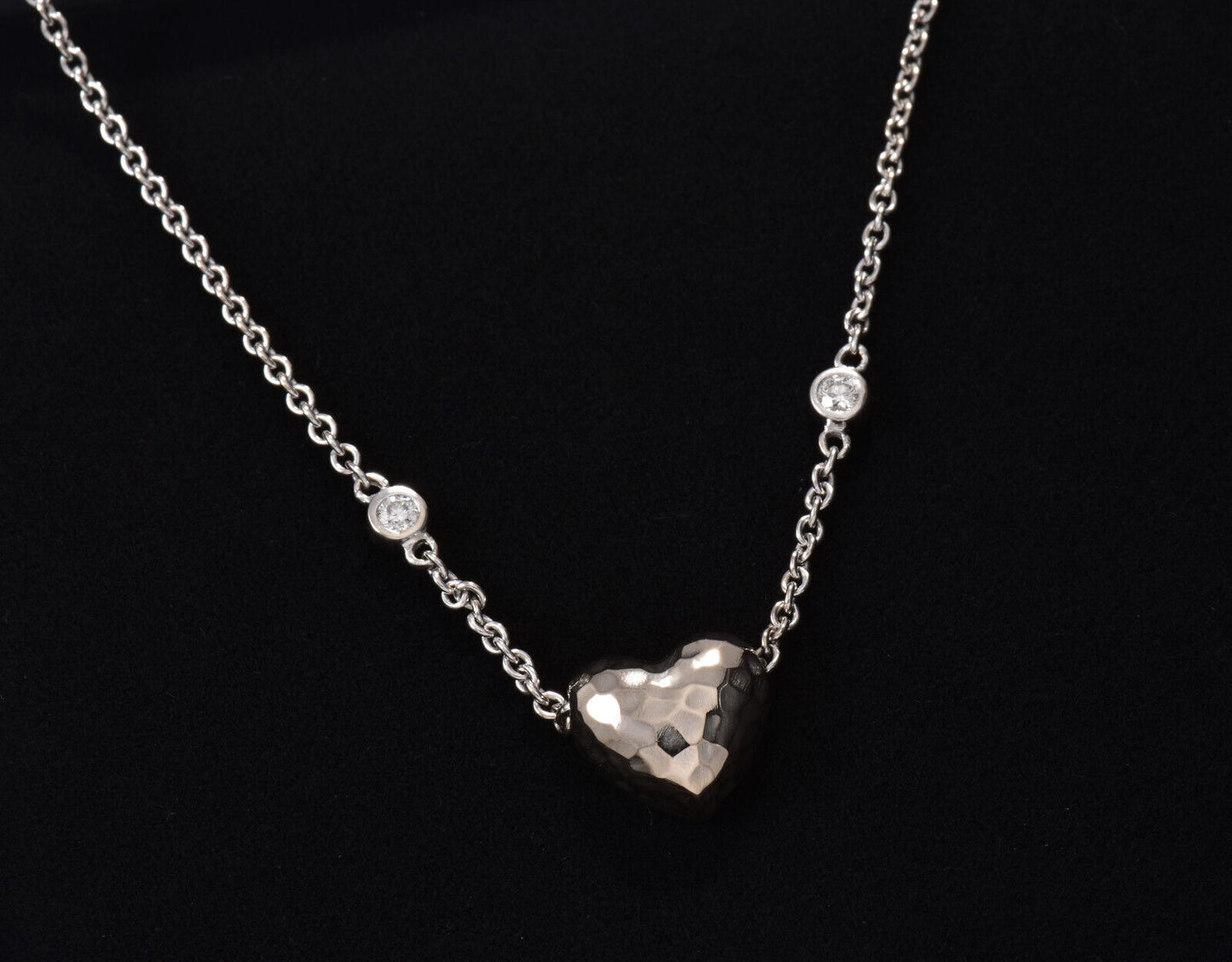 Tiffany & Co Diamond 18K White Gold Picasso Hammered Heart 17.25" Necklace Boxed