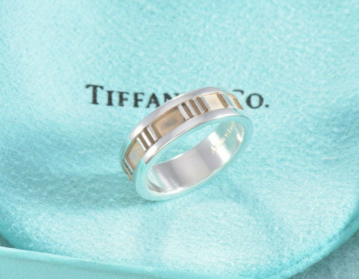 Vintage Tiffany & Co Silver 6mm Atlas Roman Numerals Band Ring Size 5 in Pouch