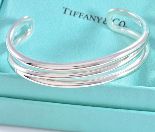 7.25" Tiffany & Co Silver Diagonal Open Weave Cuff Love Bracelet in Pouch