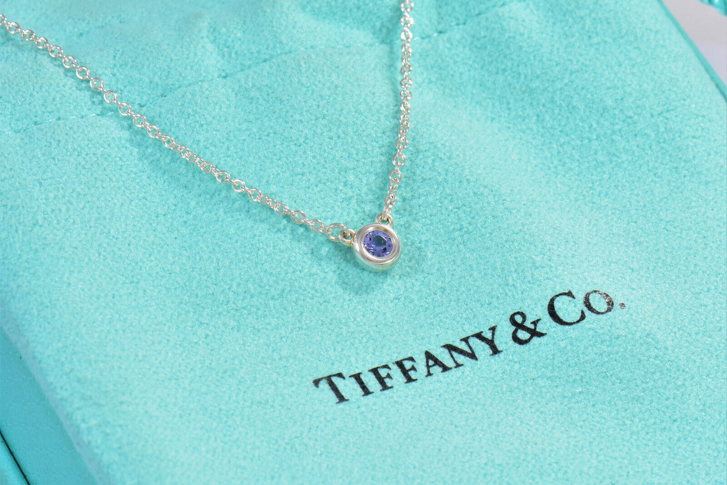 Tiffany & Co Silver Elsa Peretti Color By Yard Tanzanite 16" Necklace Box Pouch