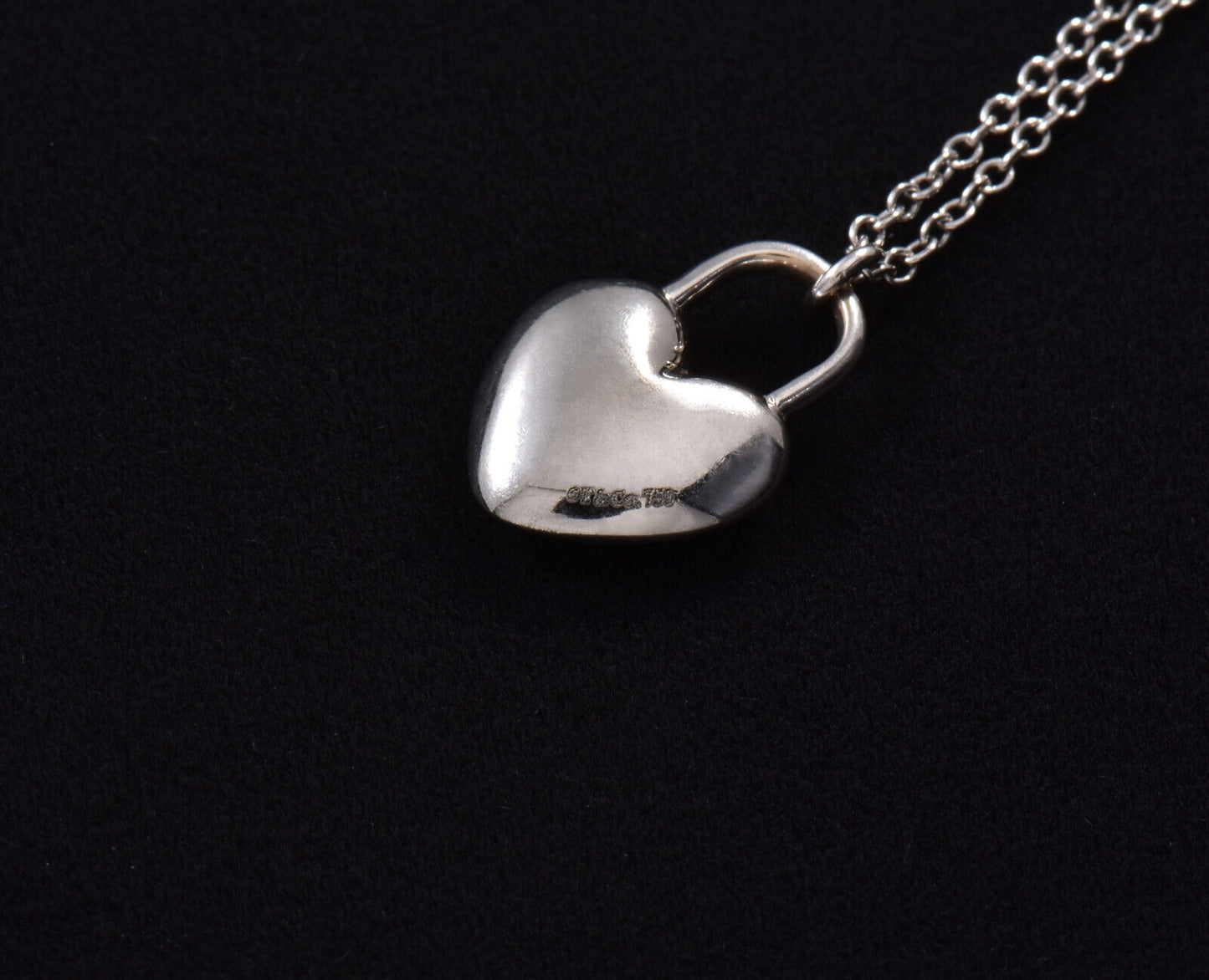 Tiffany & Co Diamond 18K White Gold Heart Lock 16.5" Necklace in Box Pouch Rare