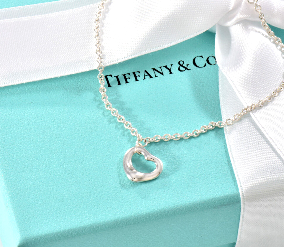 7.75" Tiffany & Co Sterling Silver Elsa Peretti Mini Open Heart Bracelet & Pouch