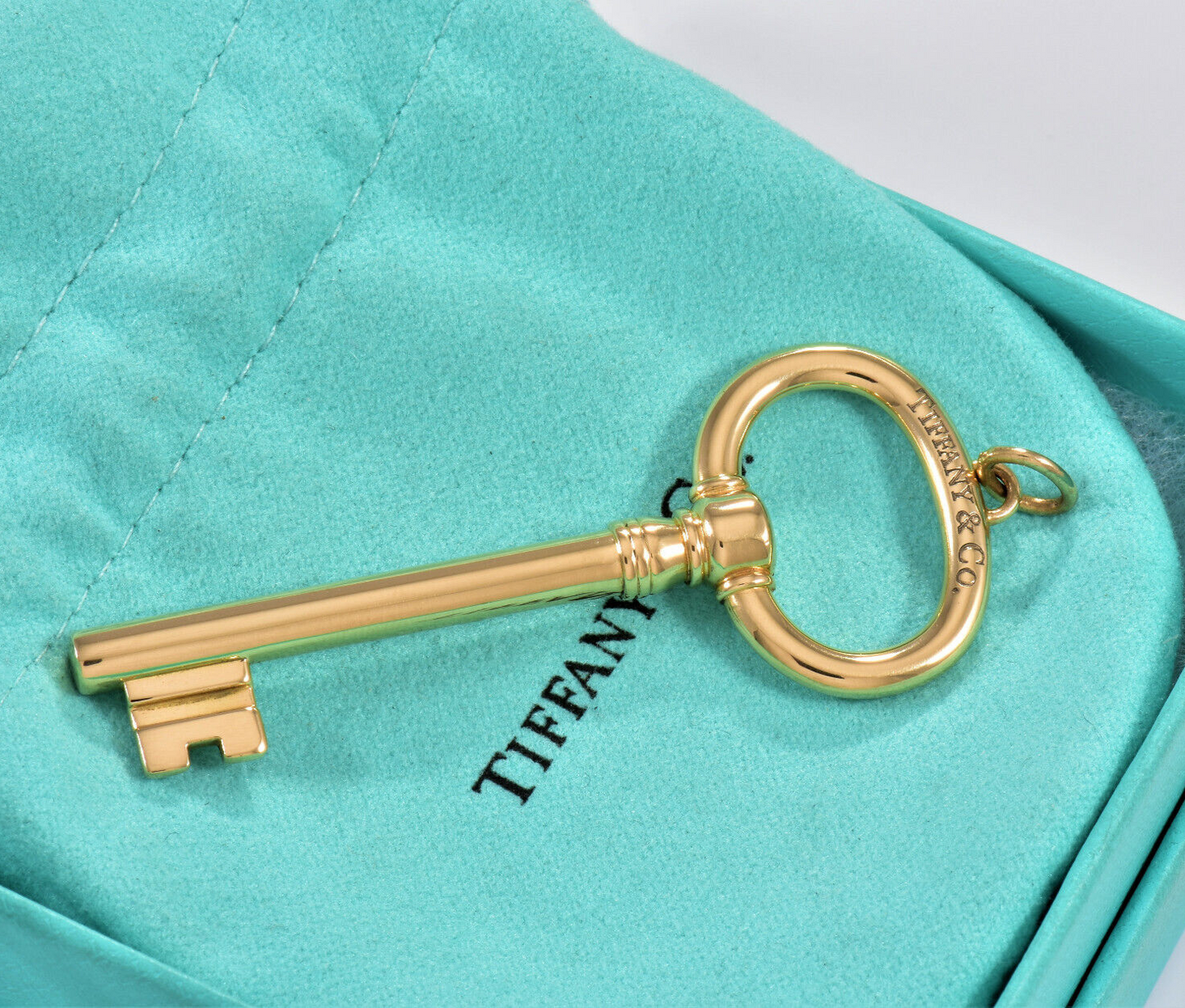 Tiffany & Co 18K Yellow Gold 2.5" Oval Key Pendant for Necklace Bracelet Charm