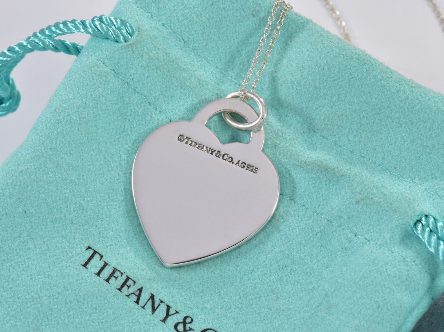 Please Return To Tiffany Silver Large Blue Enamel Splash Heart Pendant Necklace