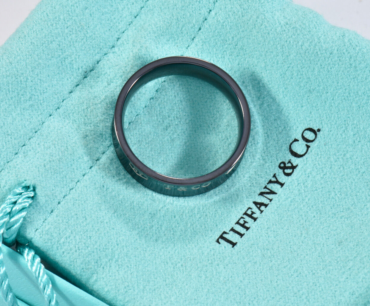 Size 6 Tiffany & Co Titanium 1837 Medium Band Ring in Pouch New Version Mens