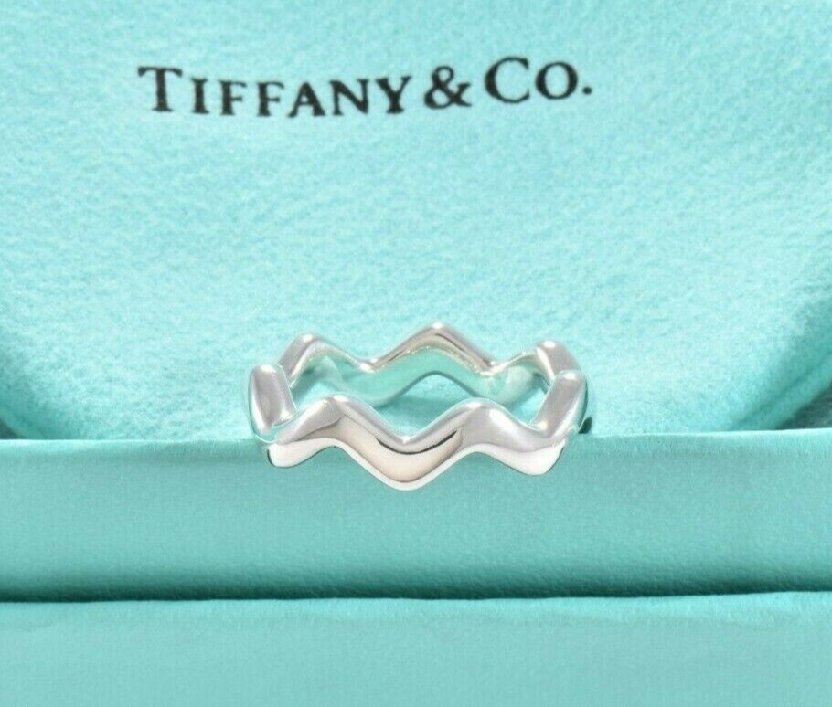 Tiffany & Co Sterling Silver Paloma Picasso Zig Zag Band Sz 6 Modern Ring Pouch