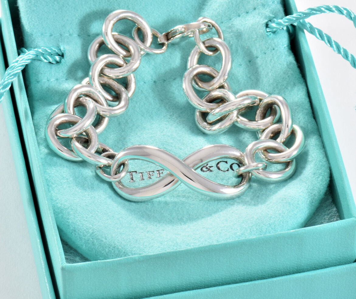 Tiffany & Co Silver Heavy Infinity Large Chain Link Bracelet 7.75" in Box Pouch