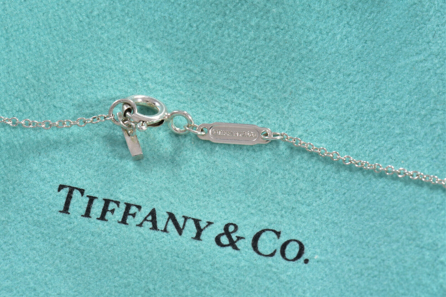 Tiffany & Co Sterling Silver T Wave Smile Pendant 16 - 18" Necklace in Box Pouch