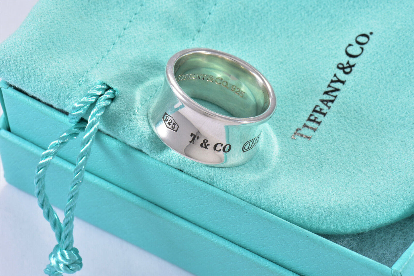 Tiffany & Co Sterling Silver 1837 Wide Concave Band Size 6 Ring in Box Pouch