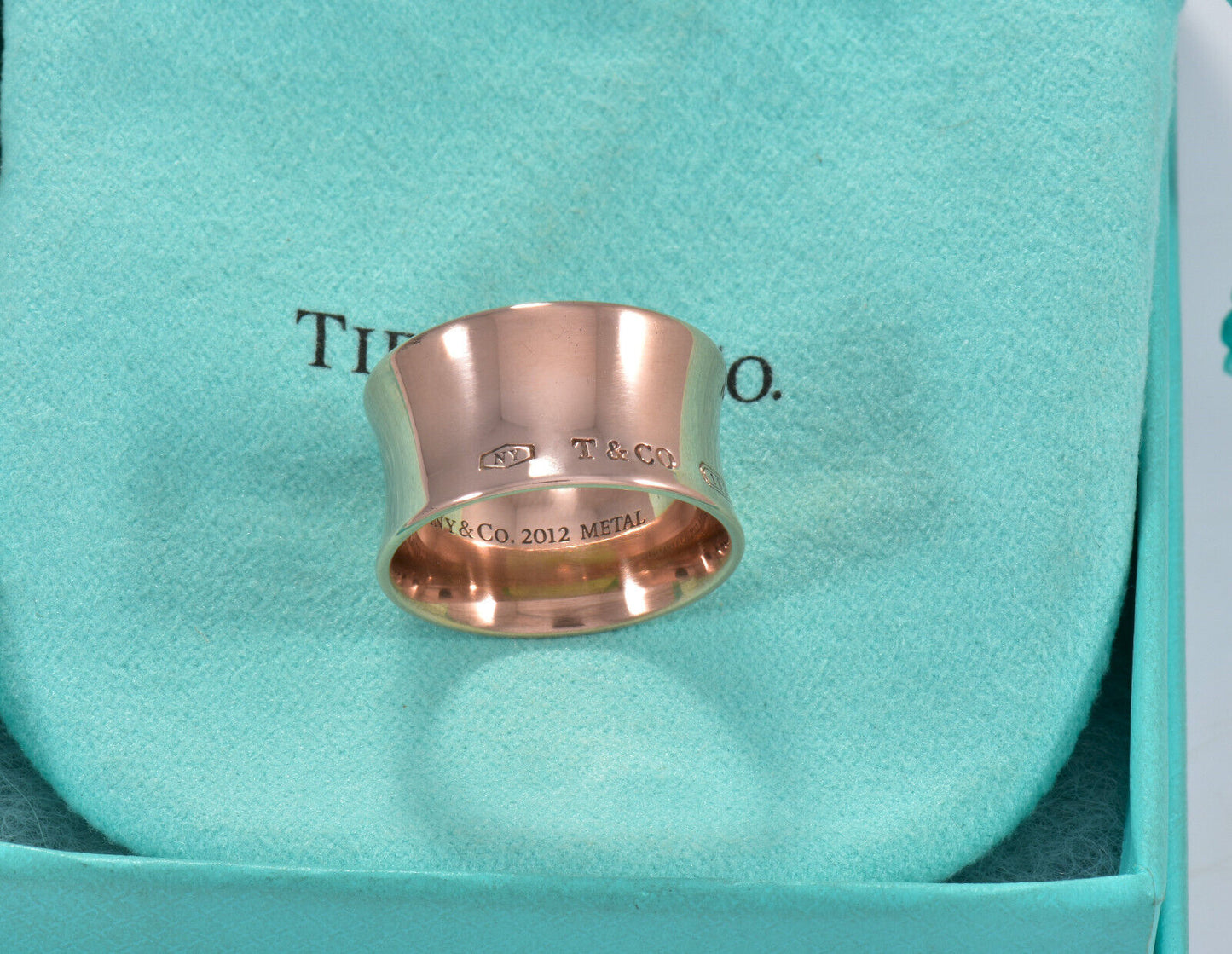 Size 7.5 Tiffany & Co Rubedo Gold Metal Wide 1837 Band Ring in Box Lovely Rare