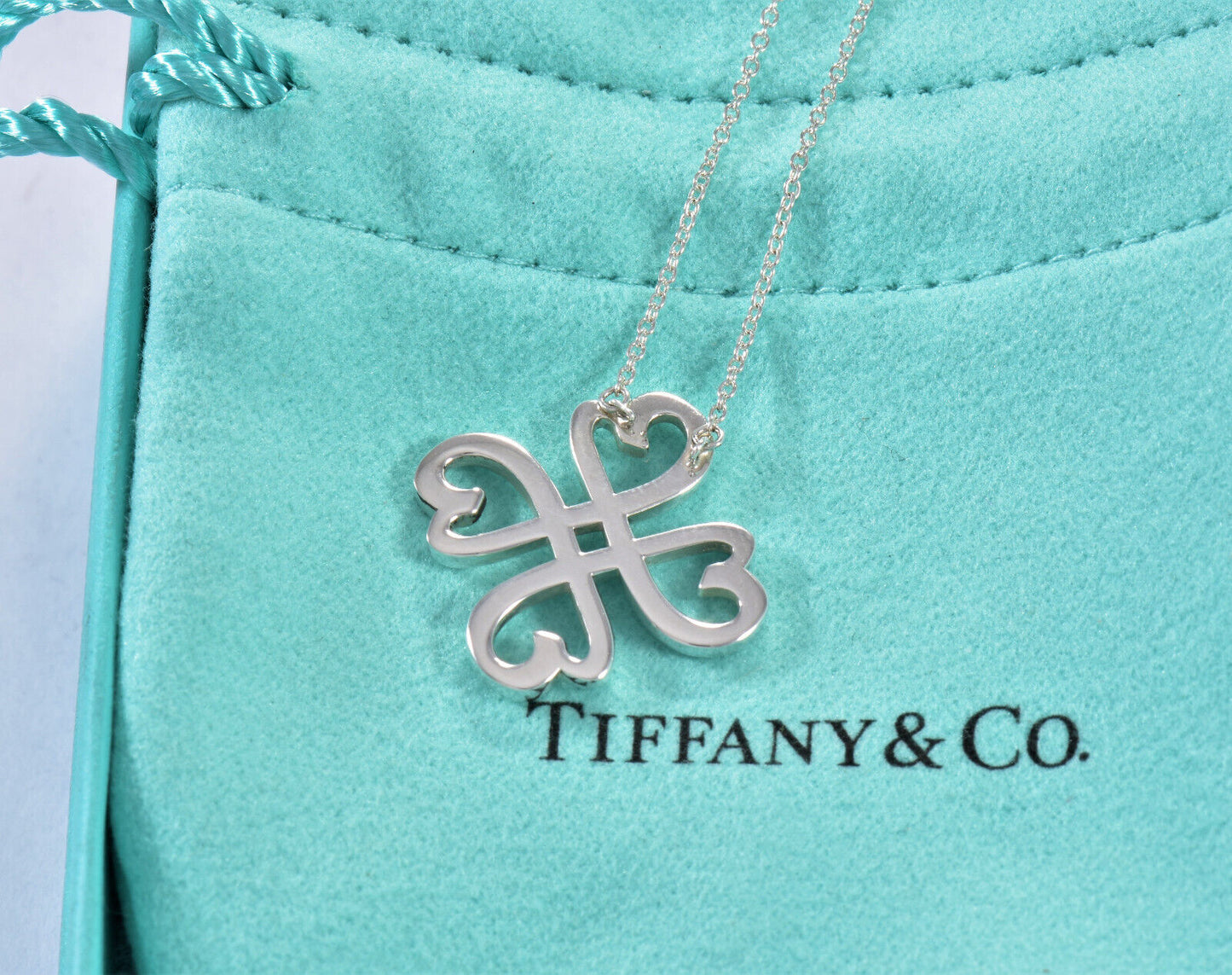 Tiffany & Co Silver Picasso 4 Clover Loving Heart Medallion Pendant 18" Necklace