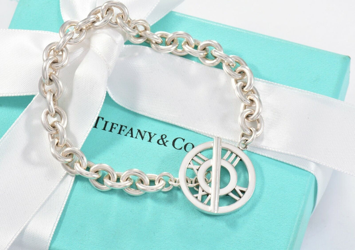 Tiffany & Co Sterling Silver Atlas Toggle Chain 8.25" Bracelet with Pouch Rare