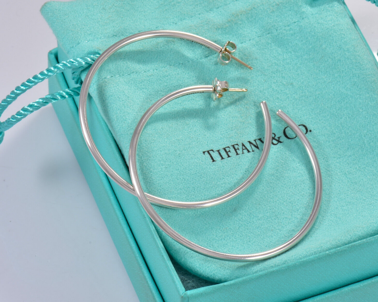 Tiffany & Co Silver 2" Large XL Narrow Tube Hoop Earrings in Box Rare 51mm Bar