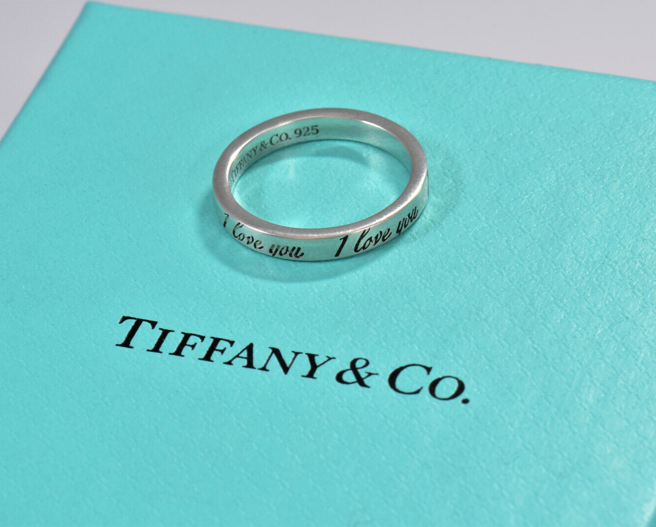 Size 6.5 Tiffany & Co Sterling Silver I Love You Notes Narrow Band Ring in Pouch