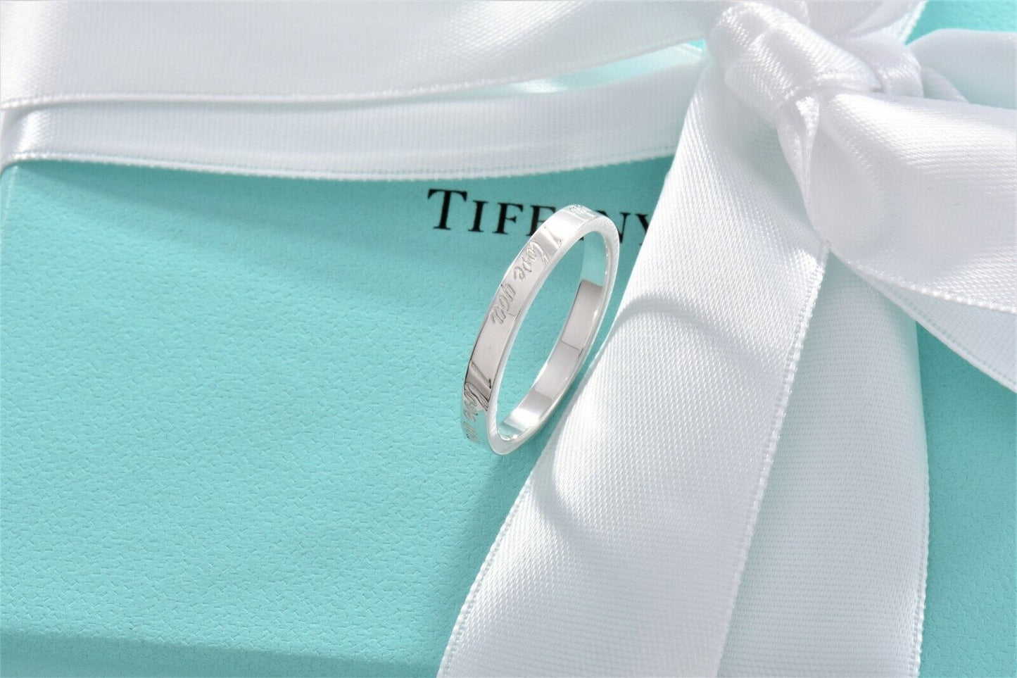 Tiffany & Co Silver I Love You Notes Narrow Band Ring Size 5 in Box Pouch Ribbon