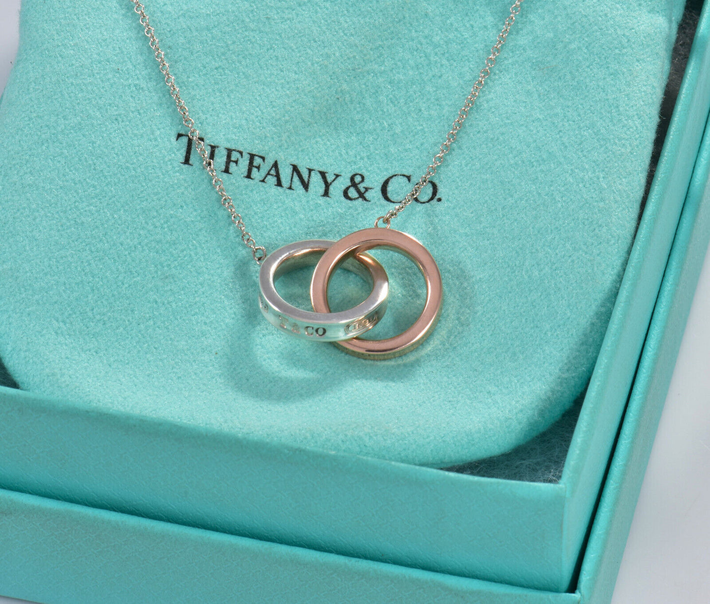 Tiffany & Co Rubedo Gold Silver 1837 Interlocking Circles Pendant 16" Necklace