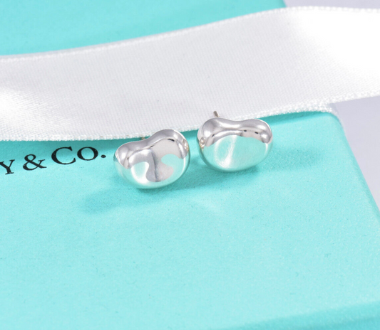 Tiffany & Co Sterling Silver Elsa Peretti Large 12mm Bean Earrings & Pouch Rare