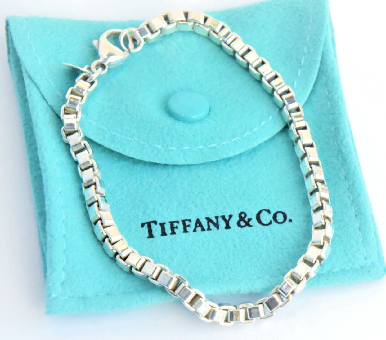 6.75" Tiffany & Co Sterling Silver Classic Venetian Link Bracelet Chain in Pouch