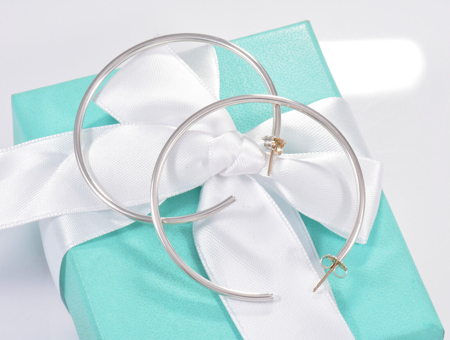 Tiffany & Co Silver 2" Large XL Narrow Tube Hoop Earrings in Box Rare 51mm Bar