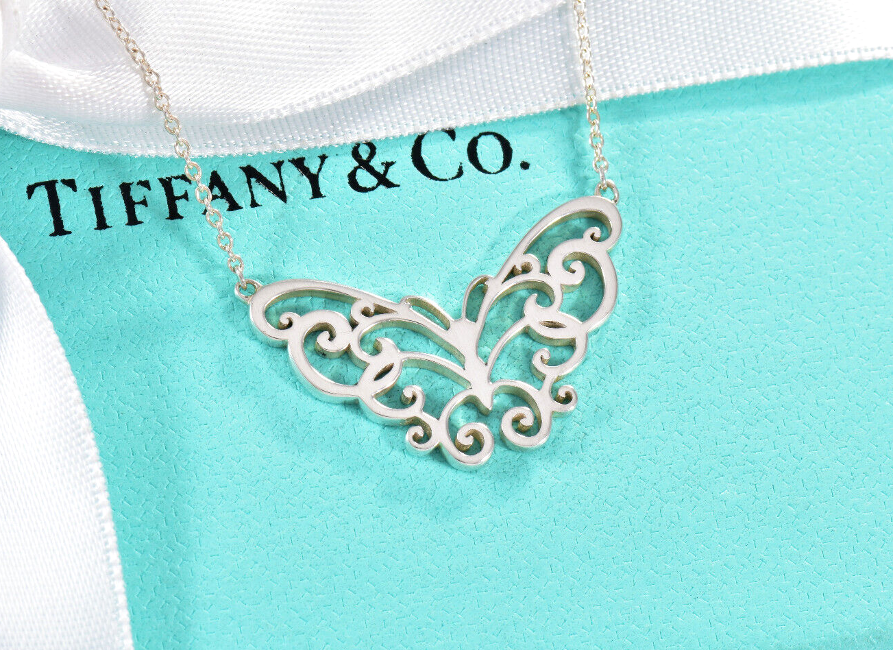 Tiffany & Co Sterling Silver Enchant Butterfly Pendant 15.75" Necklace in Pouch