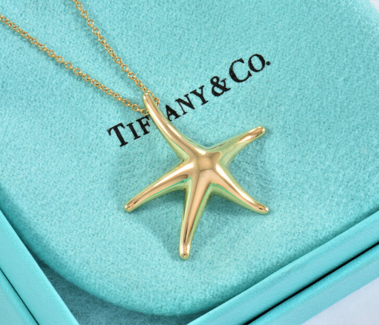 Tiffany & Co Elsa Peretti 18K Yellow Gold Large Starfish Pendant 16" Necklace