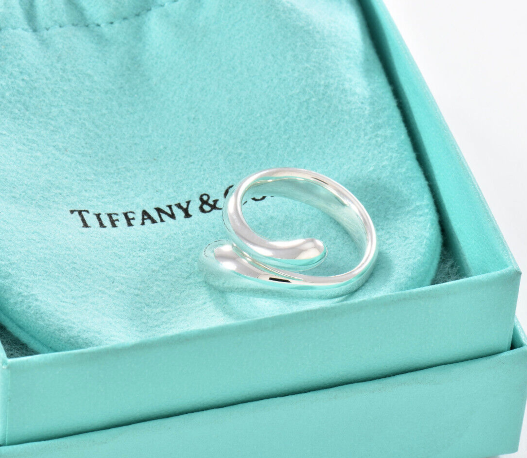 Size 5 Tiffany & Co Sterling Silver Elsa Peretti Teardrop Ring in Pouch Lovely