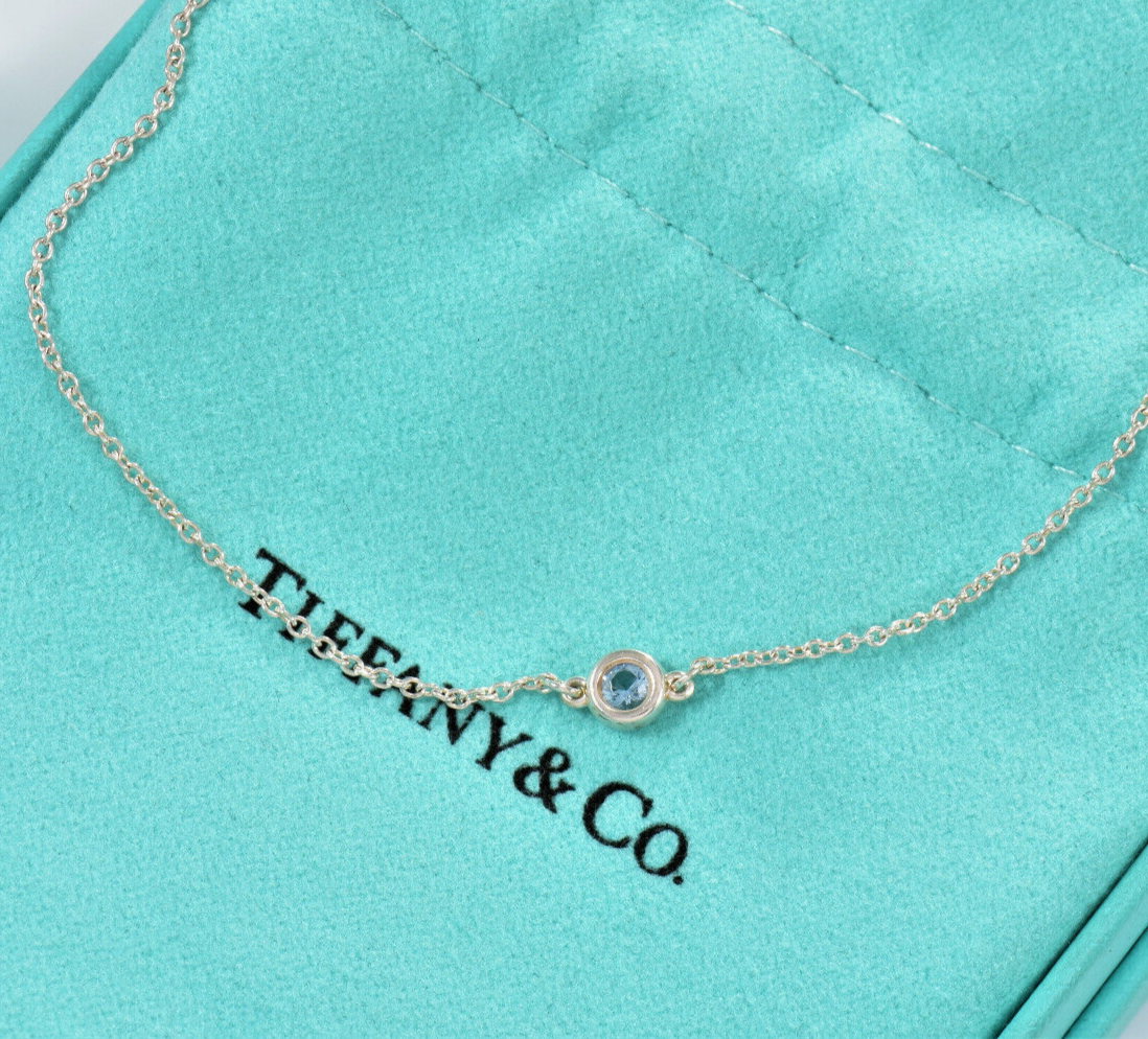 7.5" Tiffany & Co Silver Elsa Peretti Aquamarine Color By Yard Bracelet in Box