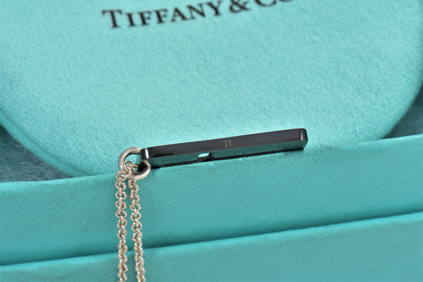 Tiffany & Co Silver Black Titanium Cross Pendant 20" Necklace in Pouch Rare Mens