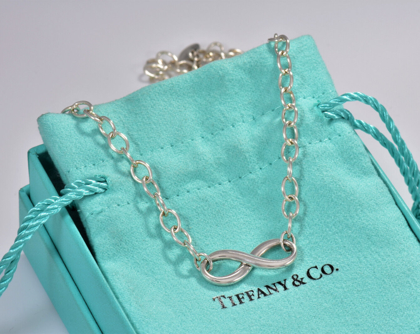 Tiffany & Co Silver Infinity Large Heavy Link 18" Necklace in Box Pouch Rare