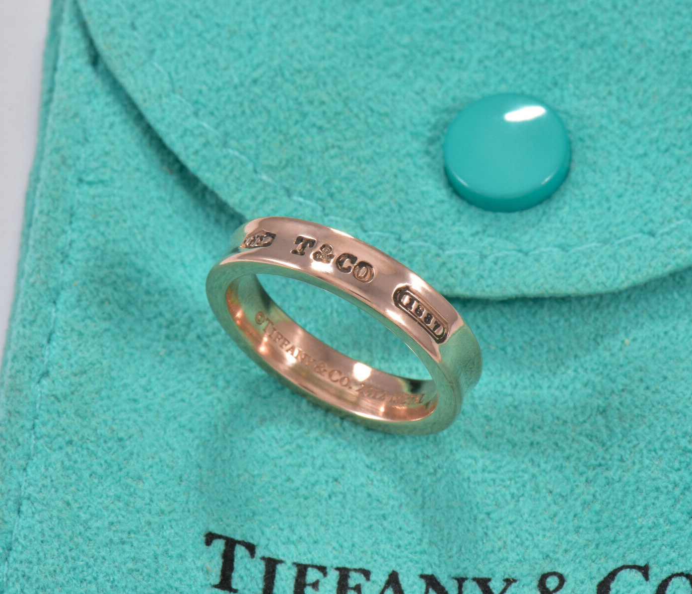 Size 6 Tiffany & Co Rubedo Gold Metal Narrow 1837 Band Ring and Pouch Lovely