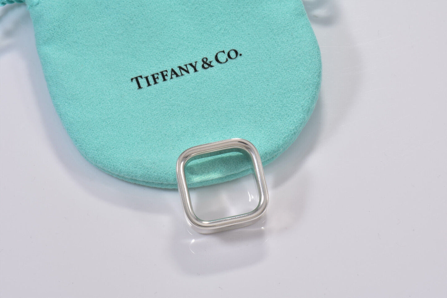 Tiffany & Co 1837 Sterling Silver Square Wide Band Ring Size 5.5 and Pouch Rare