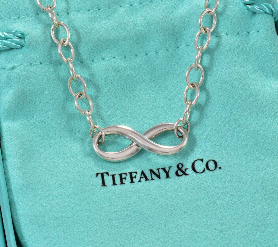 7.45" Tiffany & Co Sterling Silver Infinity Chain Link Bracelet in Pouch Large