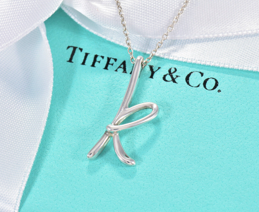 Tiffany & Co Silver Elsa Peretti Alphabet Letter K Necklace in Box Pouch Lovely